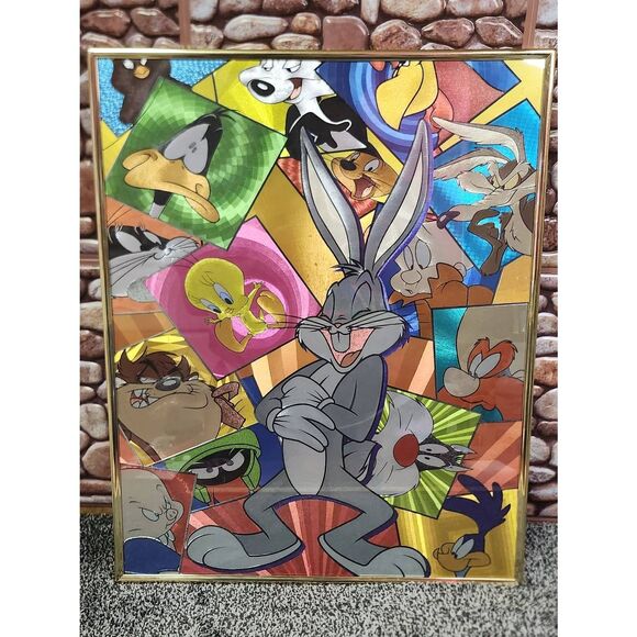 Vintage Warner Brothers  LOONEY TUNES Foil Art Framed Picture-Rare - Picture 1 of 7